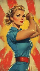 Vintage Pop Art Illustration of a Strong Confident Woman in a Classic Empowerment Pose