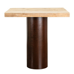 square table with rough board top and metal tube leg. isolated white background