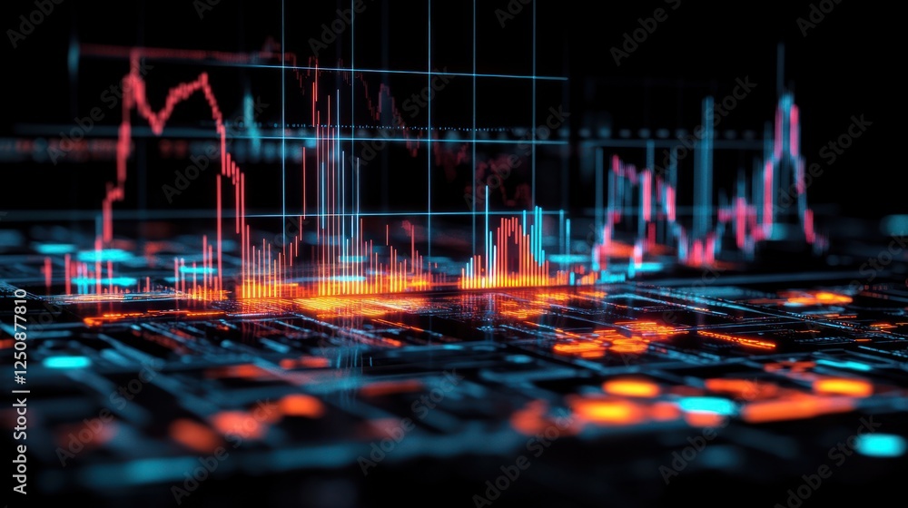 Leinwandbilder abstract digital data visualization with glowing lines and graphs illustrating market trends and fin