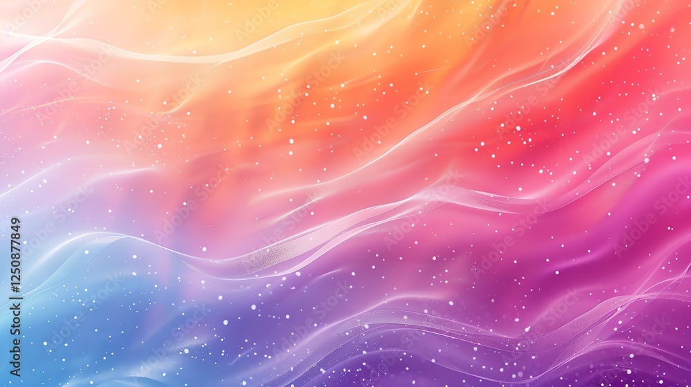 Poster abstract colorful background with soft, flowing lines and a starry effect.