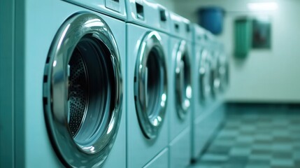 Modern laundry room with washing machines displayed.
