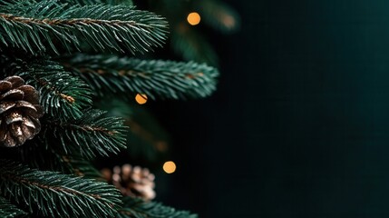 Christmas tree branches and pine cones in decor.