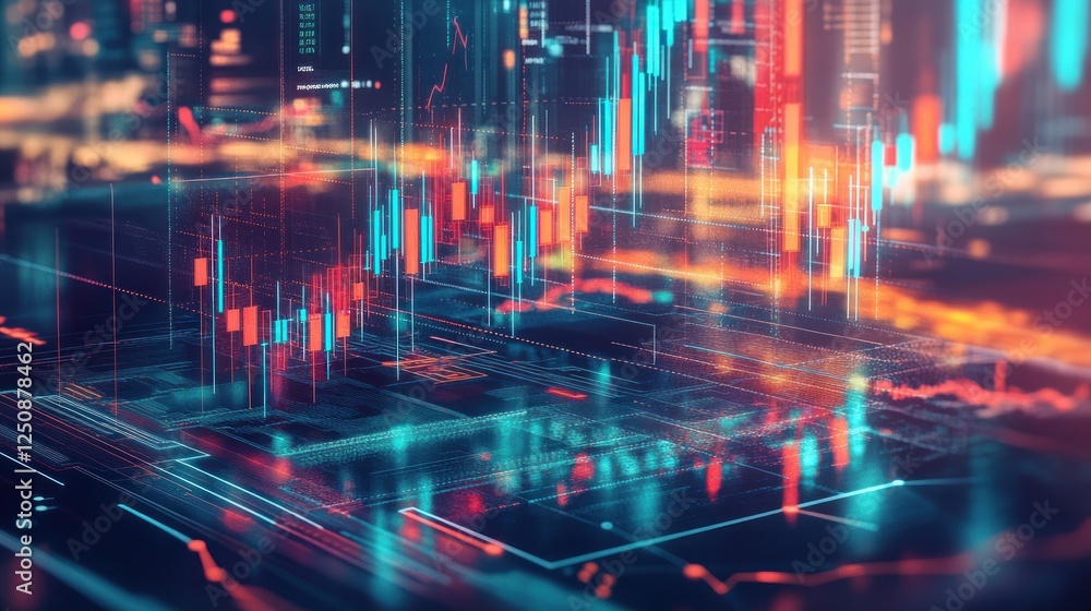 Leinwandbilder abstract digital data visualization with glowing lines, charts, and graphs representing financial ma