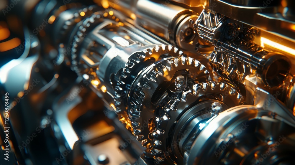 Poster close-up view of complex mechanical gears and rotating parts