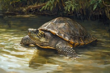 Fototapeta premium Swimming Bellinger River Snapping Turtle (Myuchelys),