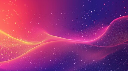 Abstract background of pink and blue waves with glowing particles.