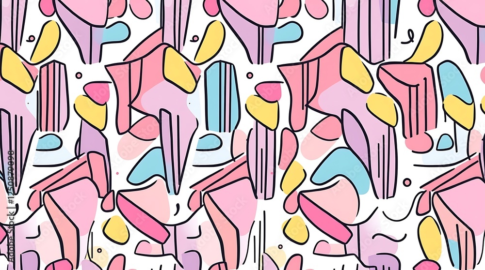 Poster pastel dreamscape: an abstract pattern of playful pastel shapes and lines creates a whimsical and dr