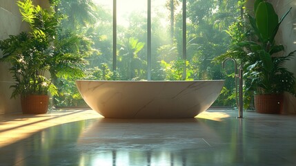 Fototapeta premium Sunrise jungle bath, serene escape, luxury design