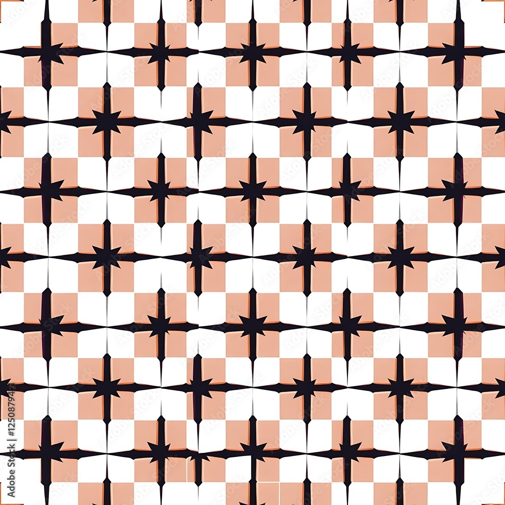 Aufkleber geometric coral and black pattern: a seamless repeating pattern featuring a grid of coral squares pu