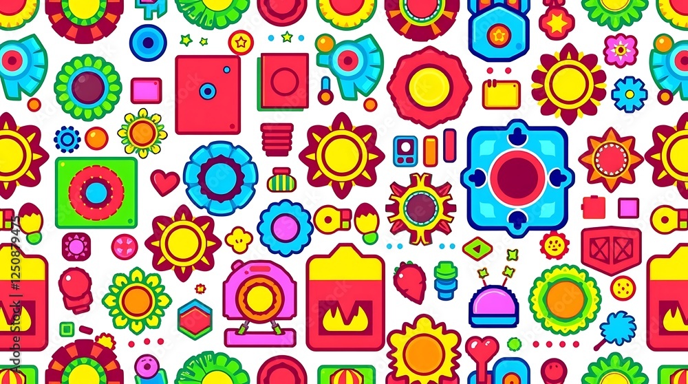 Poster vibrant pixel pattern: a joyful explosion of color and playful shapes in a pixel art style seamless 