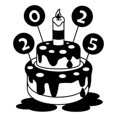 Winter festive Celebration Dessert vector icon design, 2025 welcome sign, festive holiday season symbol, new year party decor stock illustration, Two Story Cake with Candle  Twenty Twenty Five concept