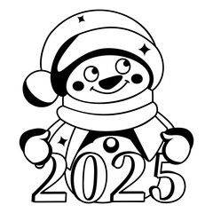yeti with Festive scarf vector icon design, 2025 welcome sign, festive holiday season symbol, new year party decor stock illustration, Snowman wearing santa hat and wishing Twenty Twenty Five concept