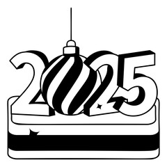 Christmas ball suspended from zero vector icon design 2025 welcome sign, festive holiday season symbol new year stock illustration, ornament creating a visual representation Twenty Twenty Five concept