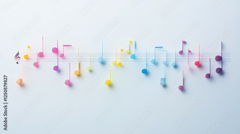Poster colorful music notes on sheet with gradient design elements