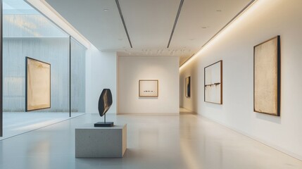 Modern Art Gallery Interior with Minimalist Design and Artwork