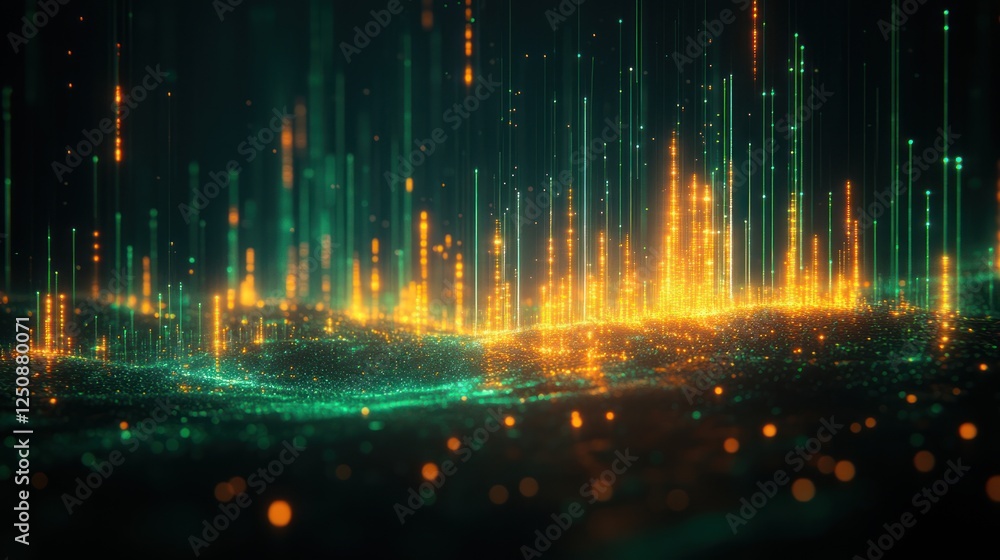 Aufkleber abstract digital landscape with glowing lines and particles.