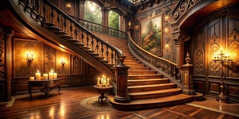 Obraz premium Elegant Wooden Staircase in Luxurious Vintage Interior Setting