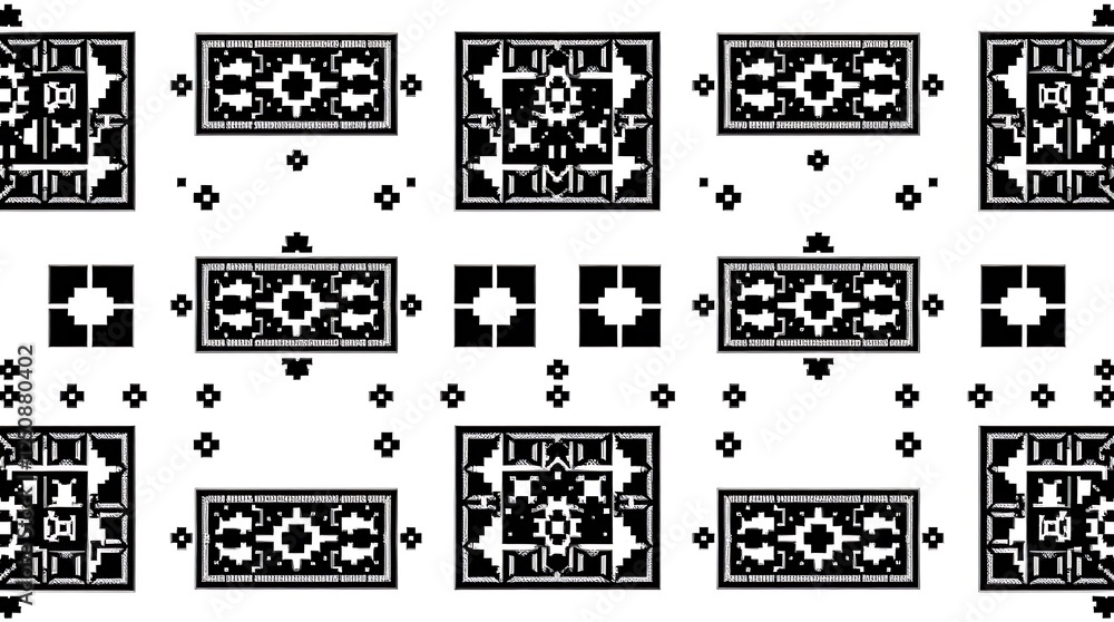 Poster geometric black and white pattern: a captivating seamless pattern features a striking array of black