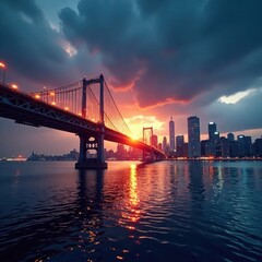 Fototapeta premium Sleek bridge structure against dramatic cityscape backdrop , architecture, uk, city