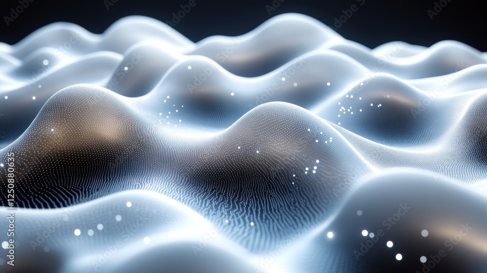 Aufkleber abstract digital landscape with glowing particles and undulating surfaces.