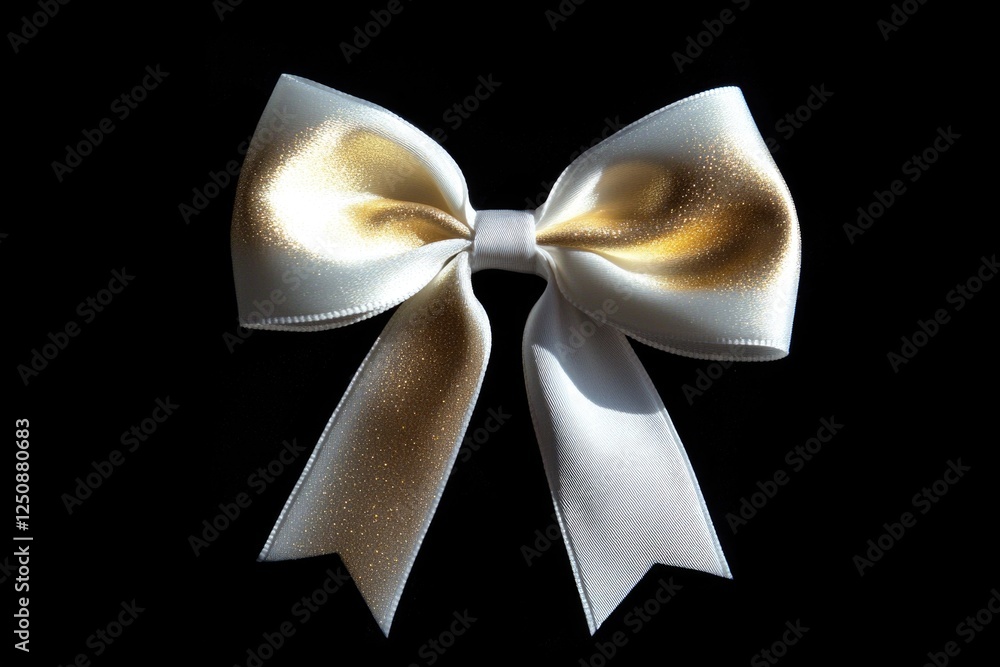 Poster a simple yet elegant design featuring a white and gold bow against a black background, ideal for use