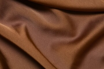 Brown silk satin. Shiny smooth fabric. Soft folds. Luxury background with space for design. Flat table, top view