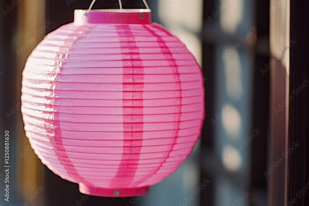 Poster a pink paper lantern hangs from a window, adding a touch of warmth and coziness to the scene