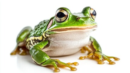 Obraz premium smiling green frog cartoon character isolated on white background.