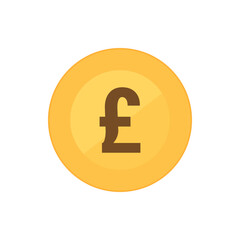 Gold British Pound coin. Flat vector icon isolated on a white background