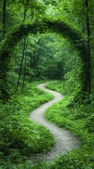 Fototapeta premium Winding path through lush green forest nature scene serene environment close-up view tranquility concept