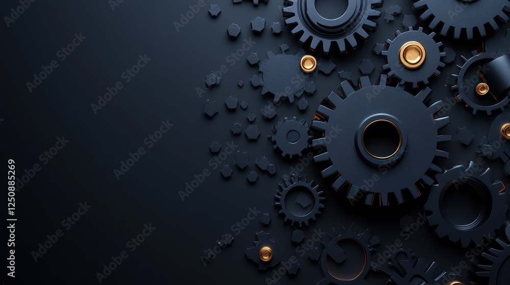 Poster dark gears and cogs mechanism background.
