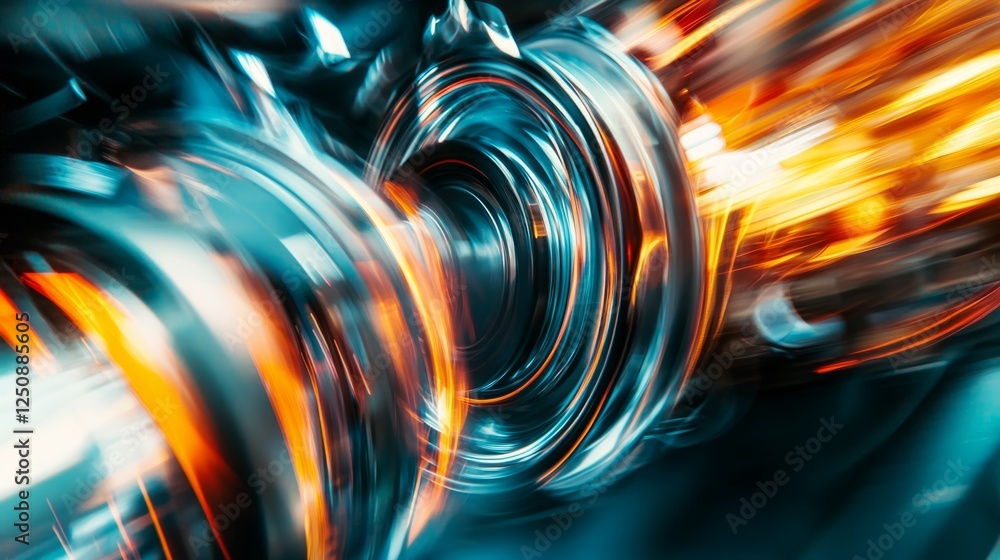 Poster abstract motion blur of mechanical engine components in vivid colors