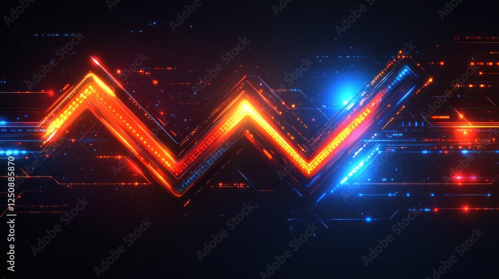 Aufkleber Abstract digital wave with glowing red and blue lines on dark background.