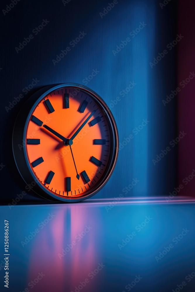 Poster A clock sitting on a table near a wall, providing a simple and practical time-keeping solution