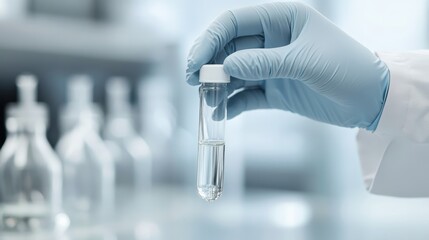 Laboratory worker with test tube in hand conducting scientific research in a lab environment