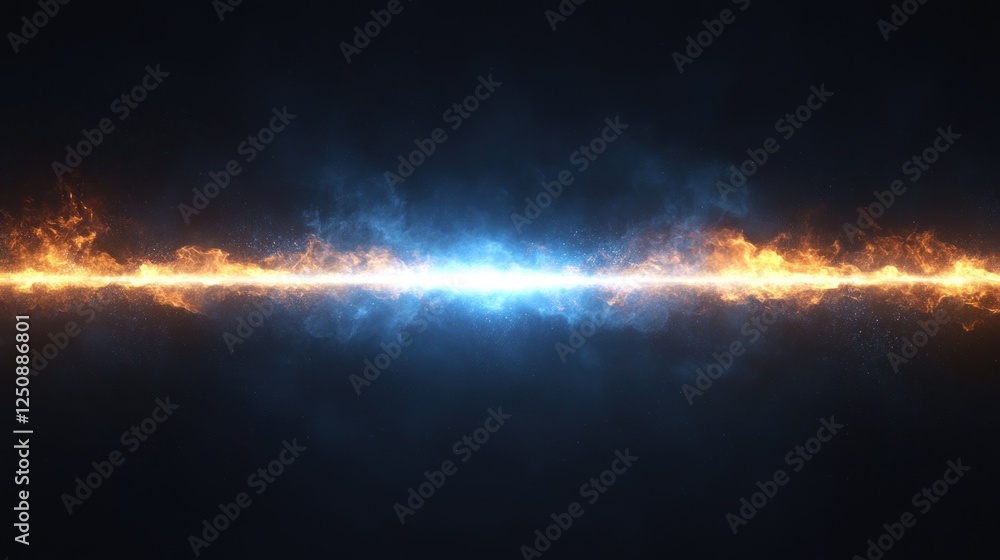Poster abstract fiery and icy energy clashing, creating a bright light beam across a dark background.