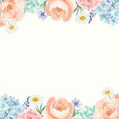 Obraz premium Adorned at the edges with watercolor flowers in pastel tones on a white background