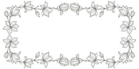 Hand drawn vintage floral corners. Trendy greenery elements for frame in line art style. Vector illustration