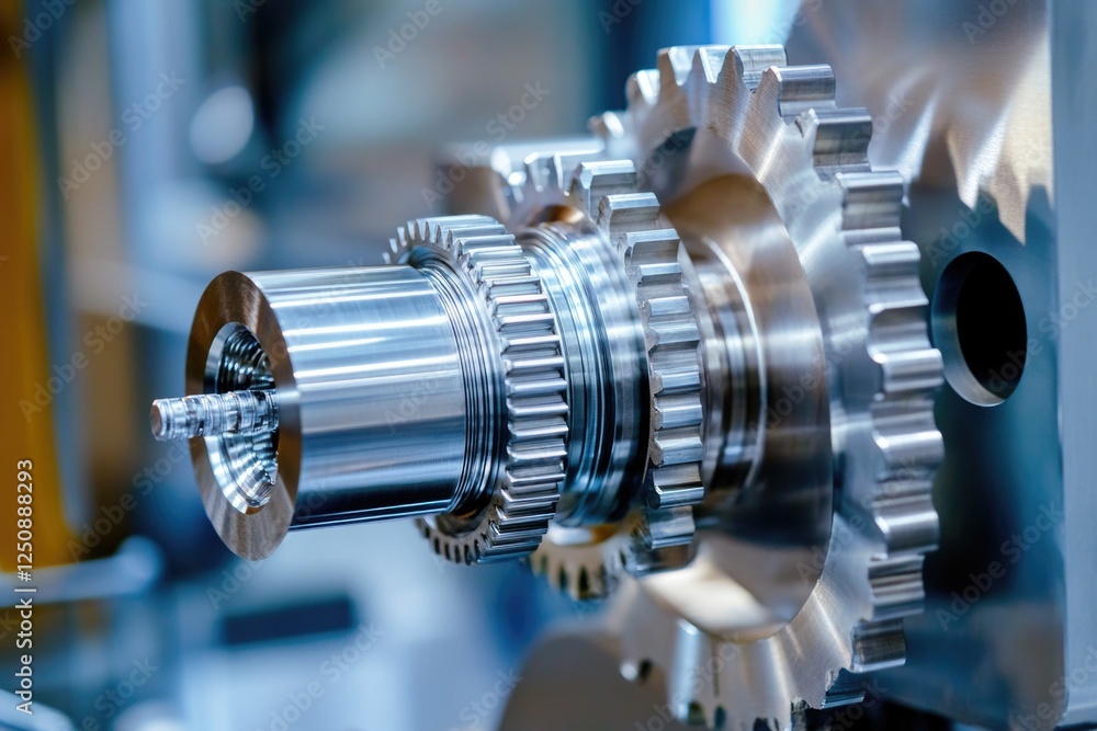 Poster a detailed view of mechanical components with intricate gear systems