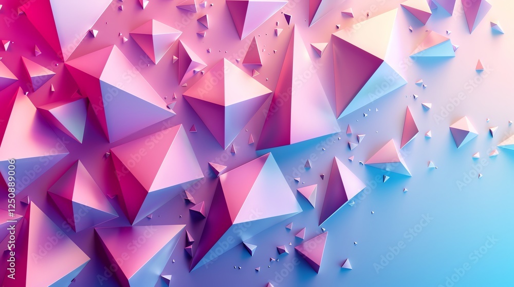 Poster an abstract background with a geometric design of pink and blue triangles.