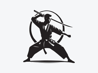Dynamic Silhouette of an Arnis Player in Battle Position
