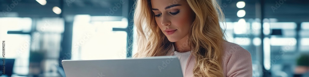 Poster a person sitting in front of a laptop screen, possibly working or browsing