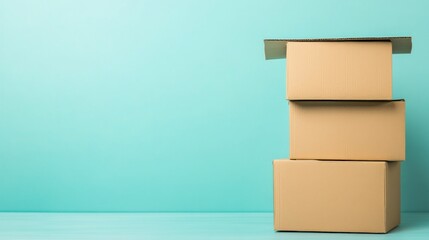 Stacked Cardboard Boxes on Teal Background