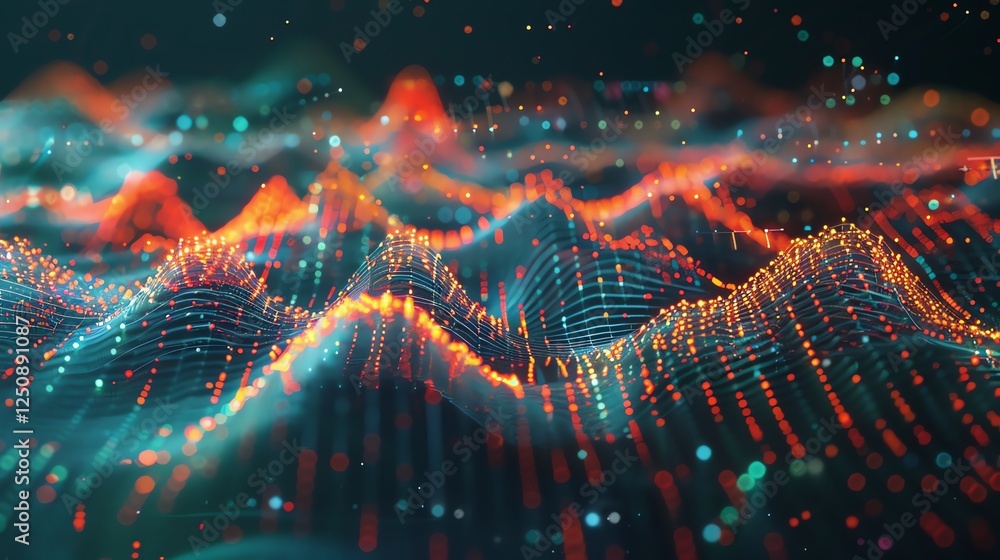 Poster abstract digital background with glowing lines and dots.