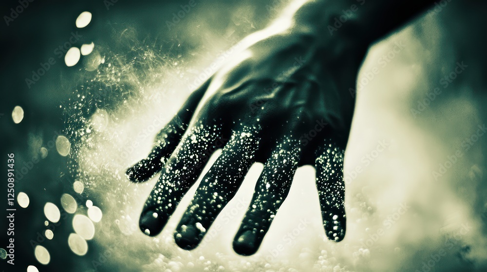 Aufkleber captivating close-up of a hand releasing sparkling dust in a dreamlike ethereal environment