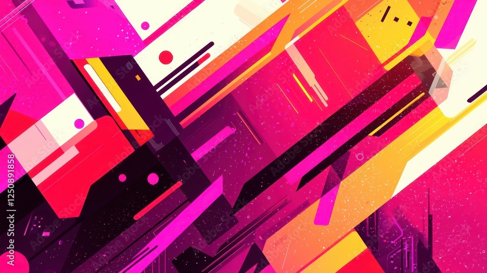 Aufkleber Abstract vibrant color composition with geometric shapes and digital elements for creative design projects
