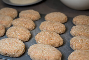 Homemade cutlets before cooking, preparation for freezing, homemade food preparations