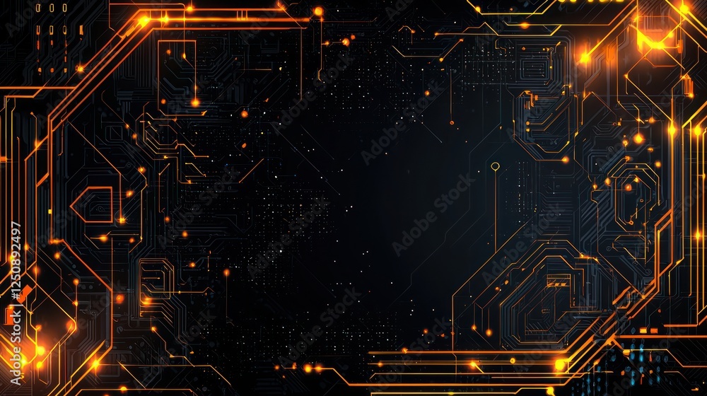 Aufkleber Abstract Technology Background with Glowing Lines and Circuit Patterns in Dark Color Theme for Digital Design