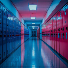Fototapeta premium Vibrant School Lockers in a Bright Hallway