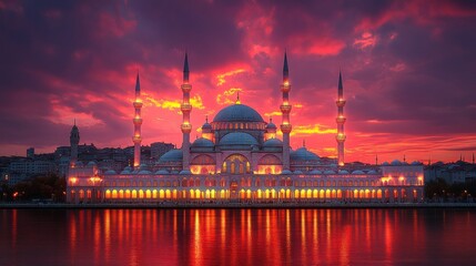 Naklejka premium Sunset Mosque Cityscape Reflection Travel